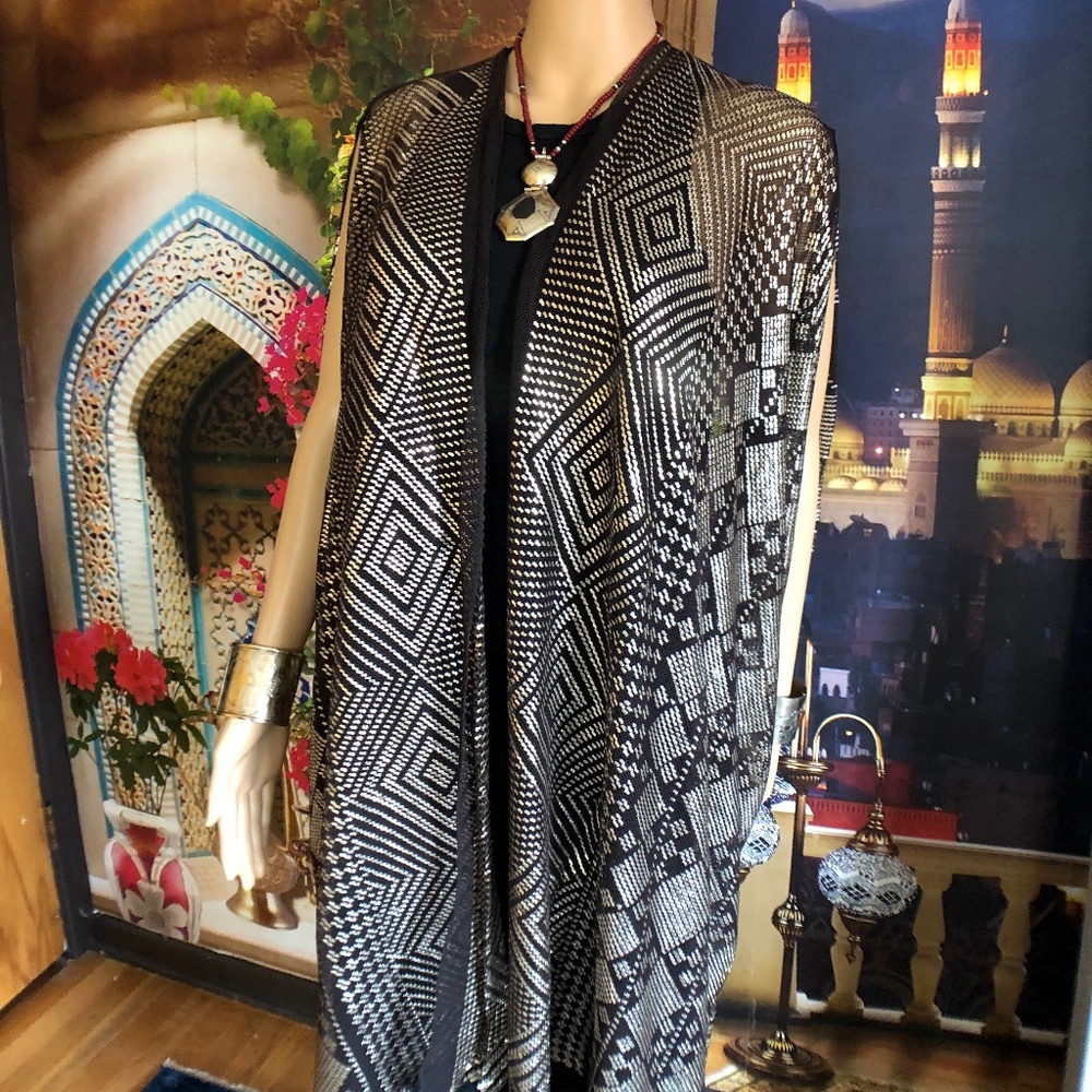 Egyptian ANTIQUE Art Deco Heavy Assuit Dream Cloak 1930 Silver HOLLYWOOD DREAM